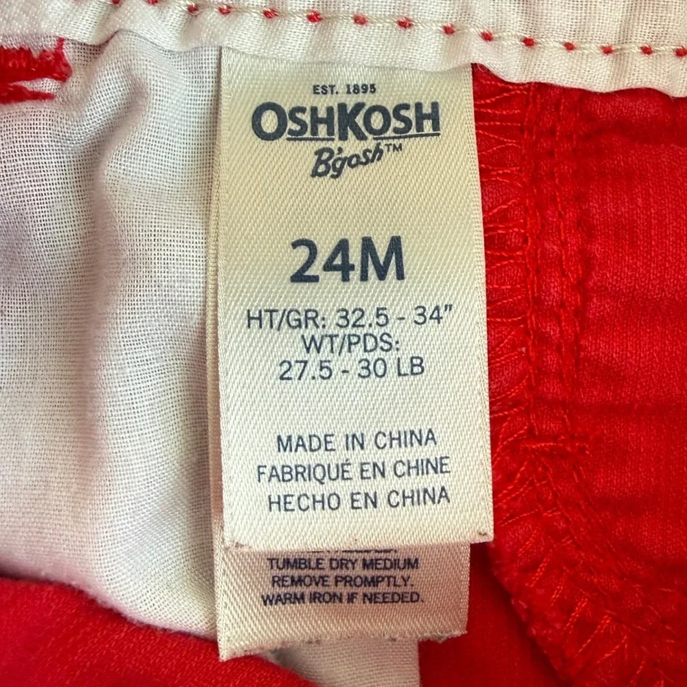 Vintage OshKosh B'gosh Red Corduroy Overalls with White Bow 24 Months Y2K‎ 80s